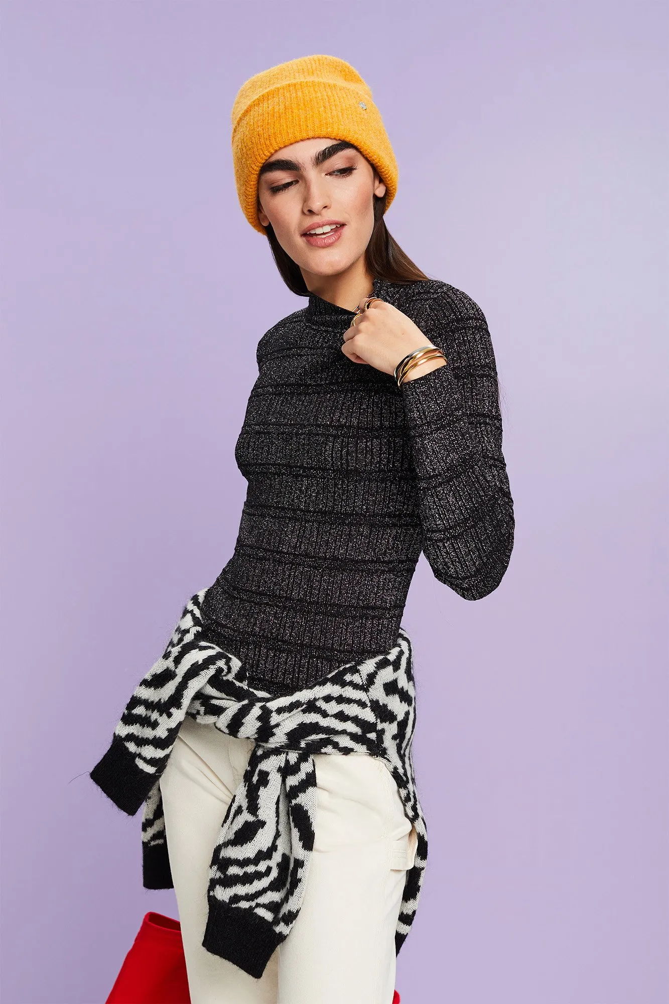 Esprit Jersey ajustado cuello alto rayas
