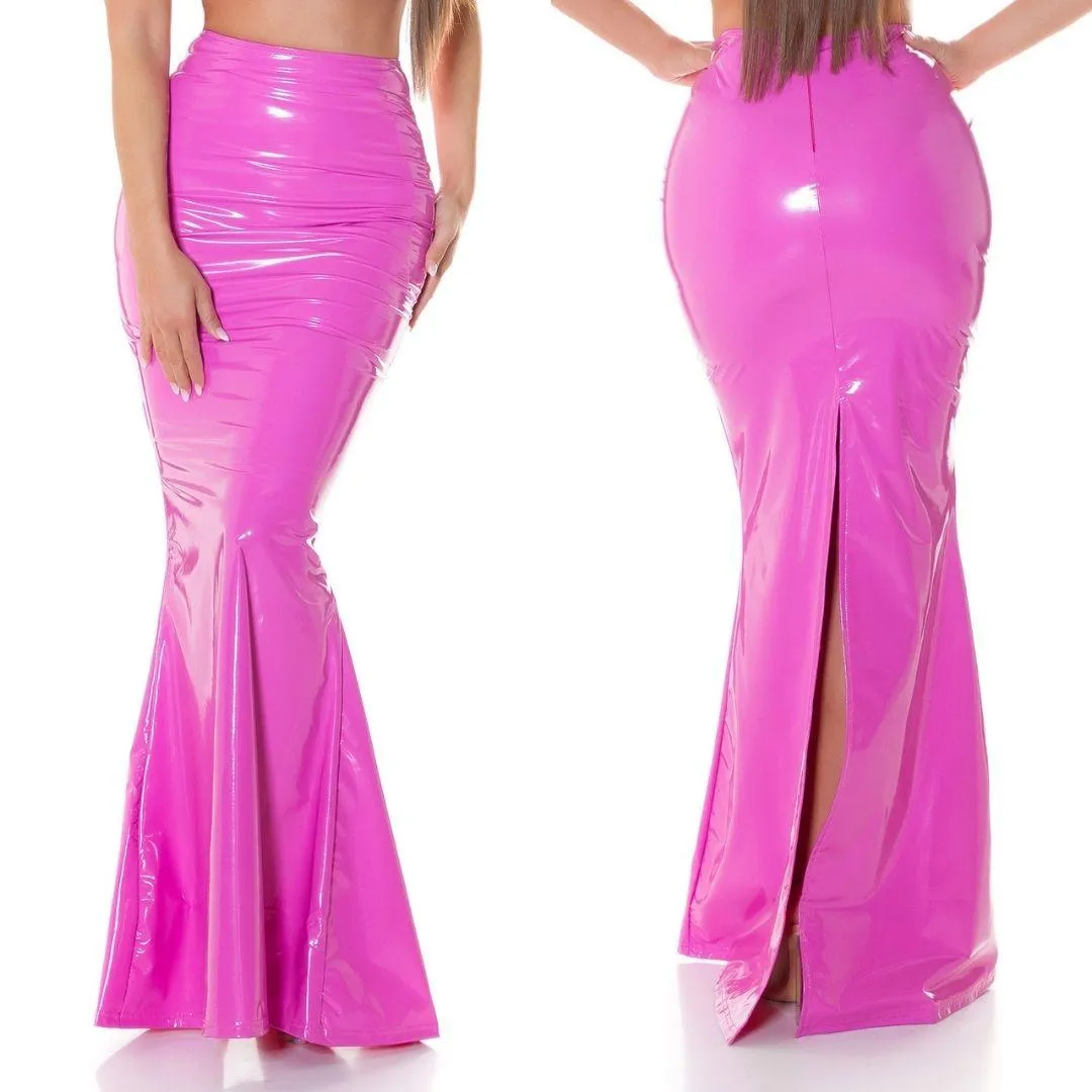 Falda Larga Latex Look Rosa