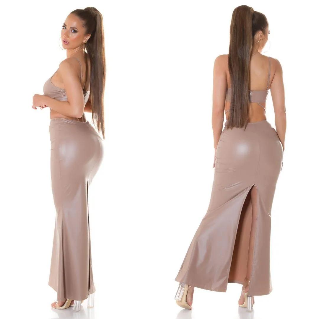 Falda Larga Polipiel Look Capuchino