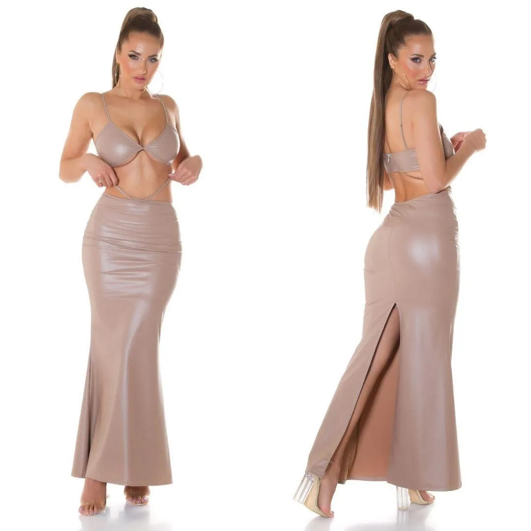 Falda Larga Polipiel Look Capuchino