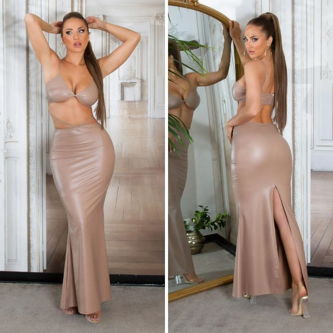 Falda Larga Polipiel Look Capuchino