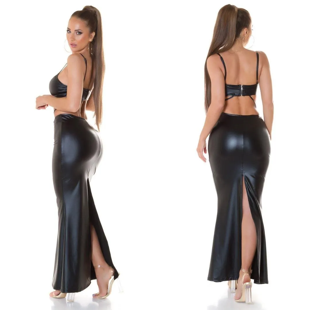 Falda Larga Polopiel Look Negro