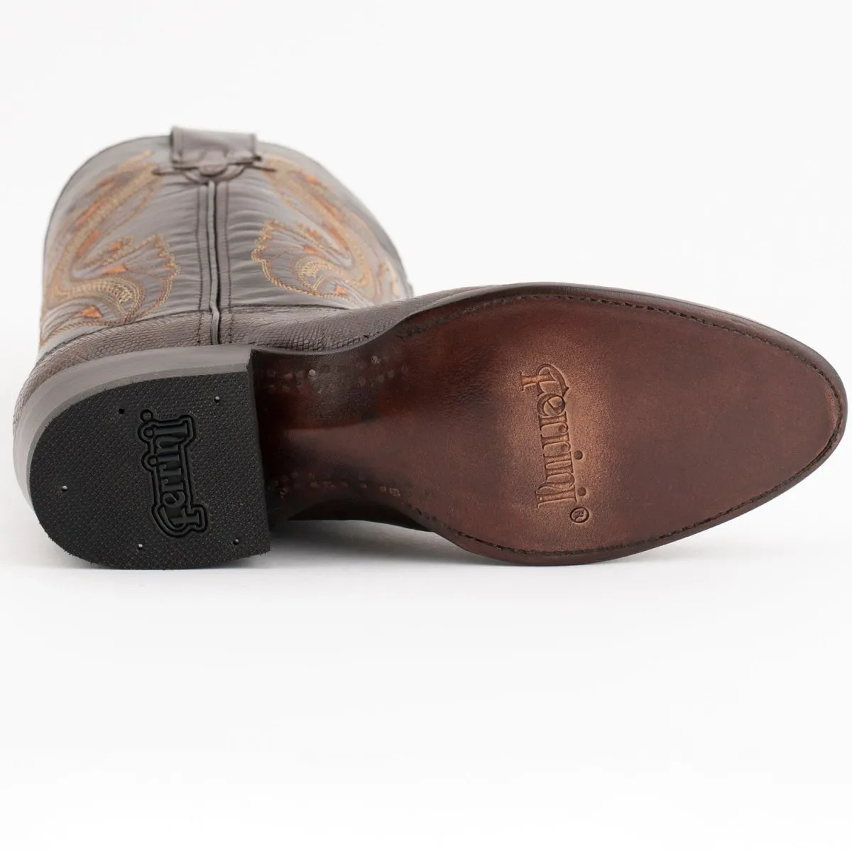 FERRINI MEN'S TAYLOR LIZARD ROUND TOE HANDCRAFTED  CHOCOLATE 1111109