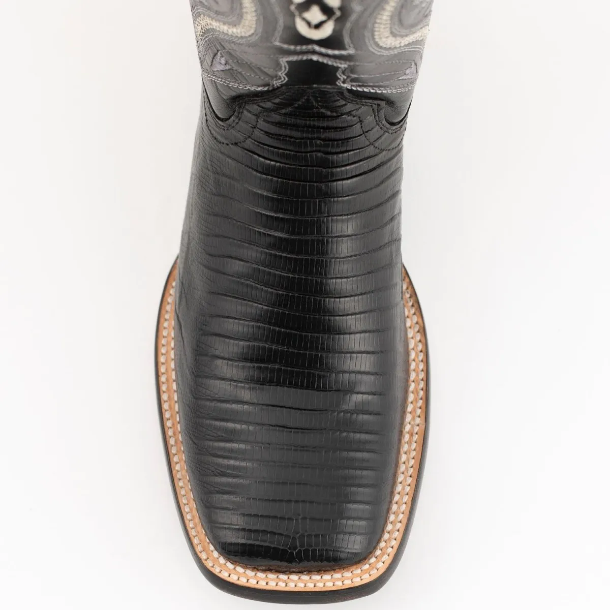 FERRINI MEN'S TAYLOR LIZARD SQUARE TOE HANDCRAFTED  BLACK  1119304