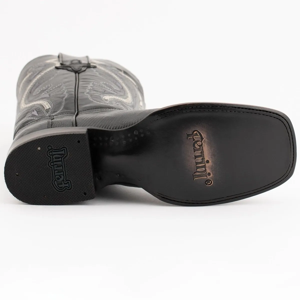 FERRINI MEN'S TAYLOR LIZARD SQUARE TOE HANDCRAFTED  BLACK  1119304