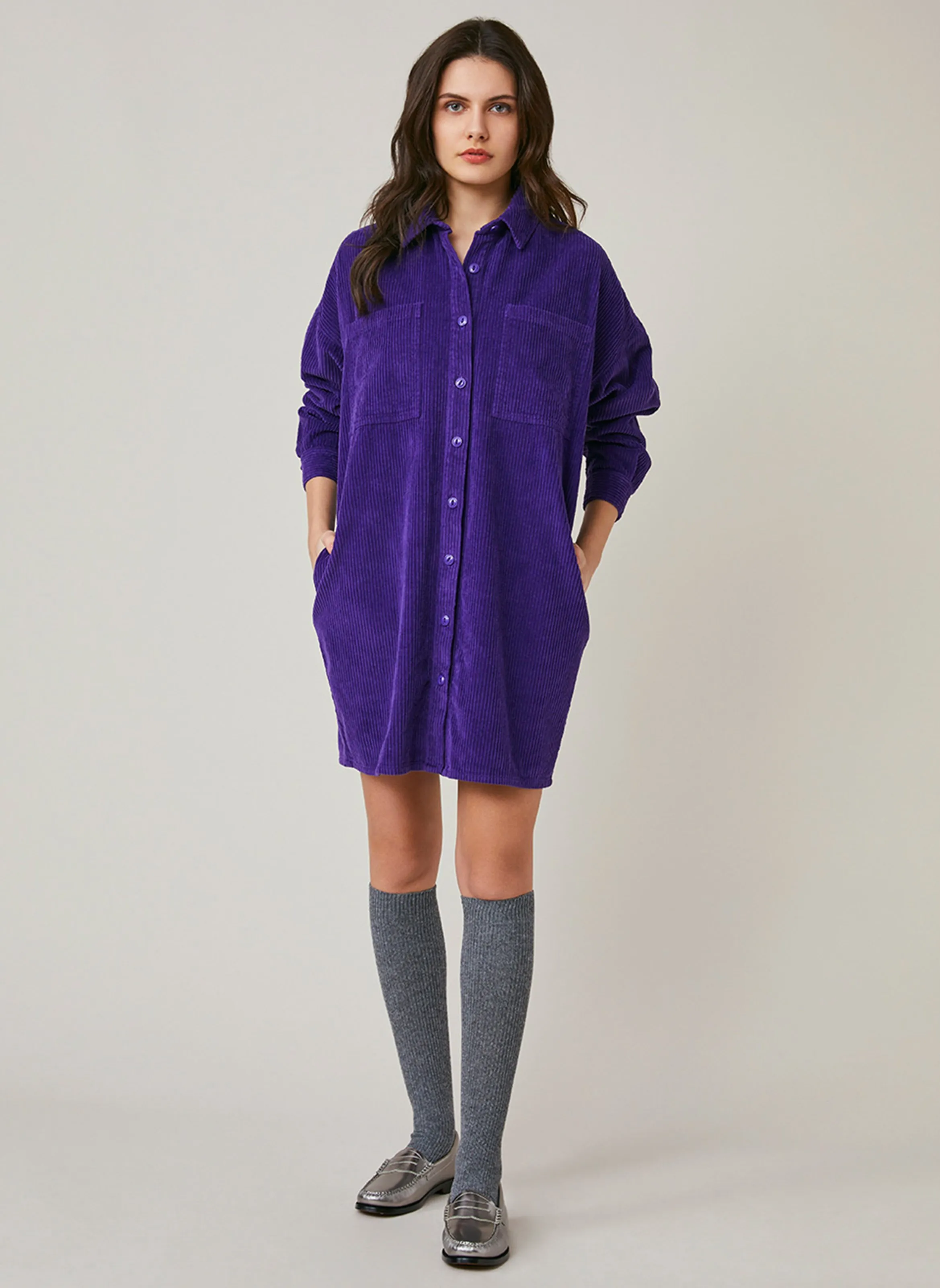 FRANE  VESTIDO CORTO CAMISERO DE ALGODóN CON CUELLO CLáSICO EN VIOLETA
