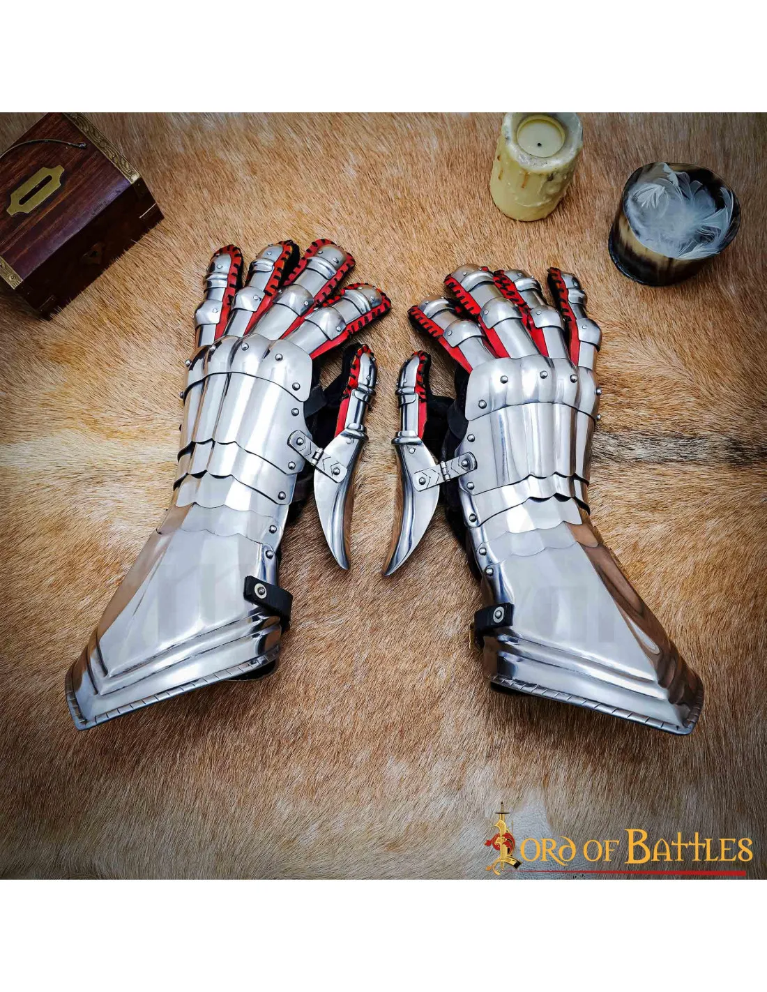 Guanteletes de caballero medieval Fantasía, acero dulce