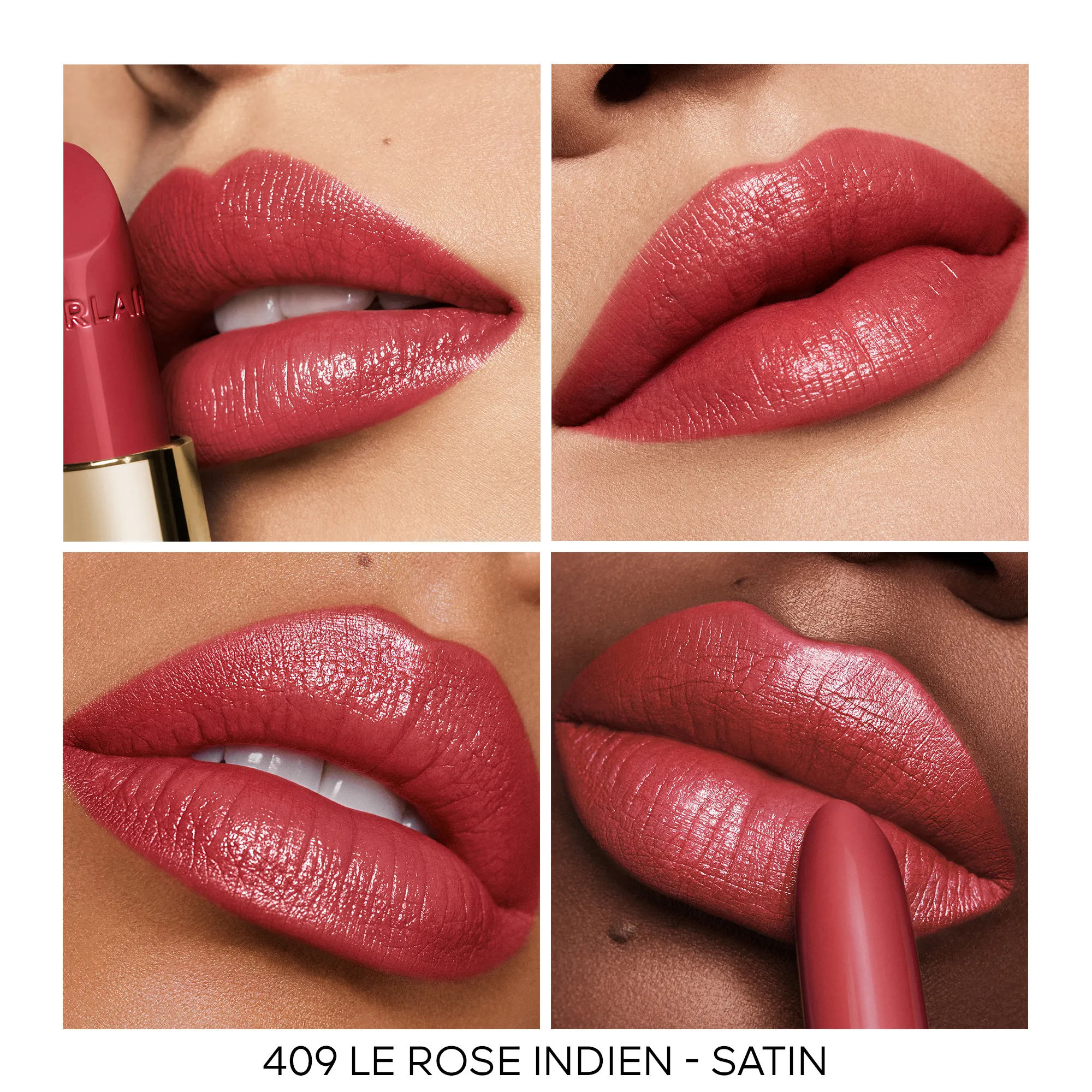 GUERLAIN ROUGE G LA RECARGA  EL LáPIZ LABIAL PERSONALIZABLE DE CUIDADO EN   409 LE ROSE INDIEN  SATIN
