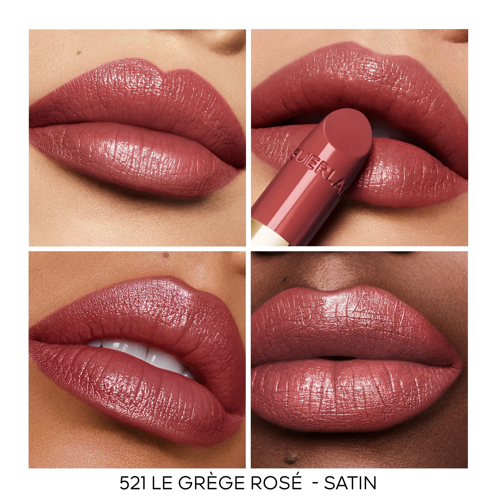 GUERLAIN ROUGE G LA RECARGA  EL LáPIZ LABIAL PERSONALIZABLE DE CUIDADO EN   521 LE GRÈGE ROSÉ  SATIN