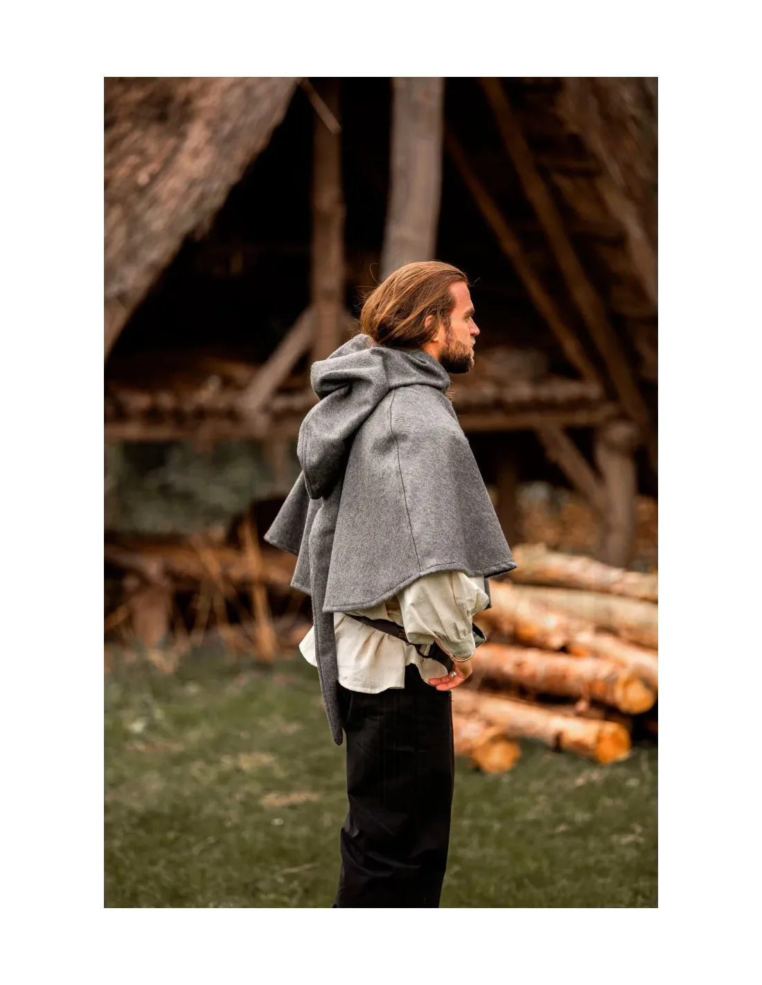 Gugel medieval de lana modelo Paul, gris