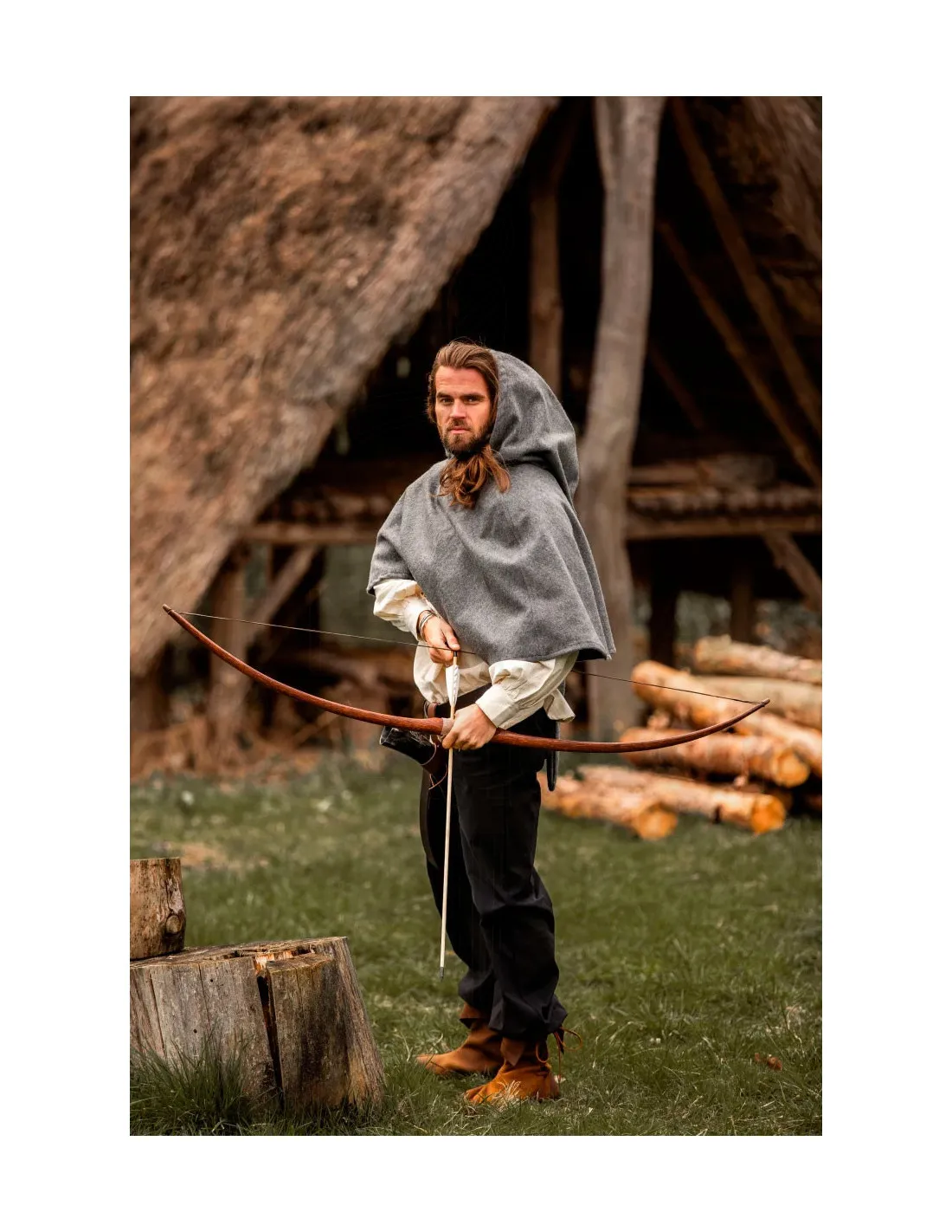 Gugel medieval de lana modelo Paul, gris