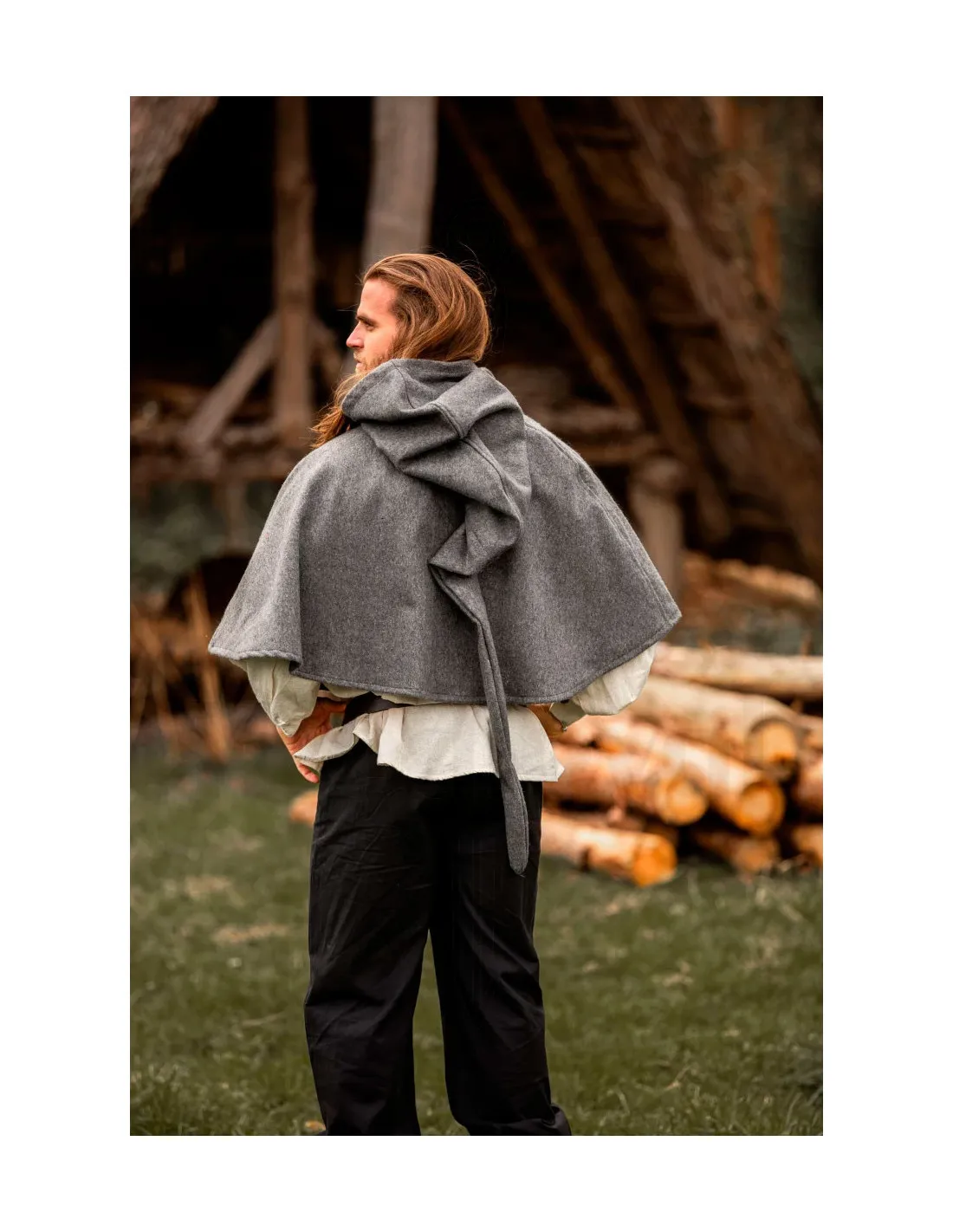Gugel medieval de lana modelo Paul, gris
