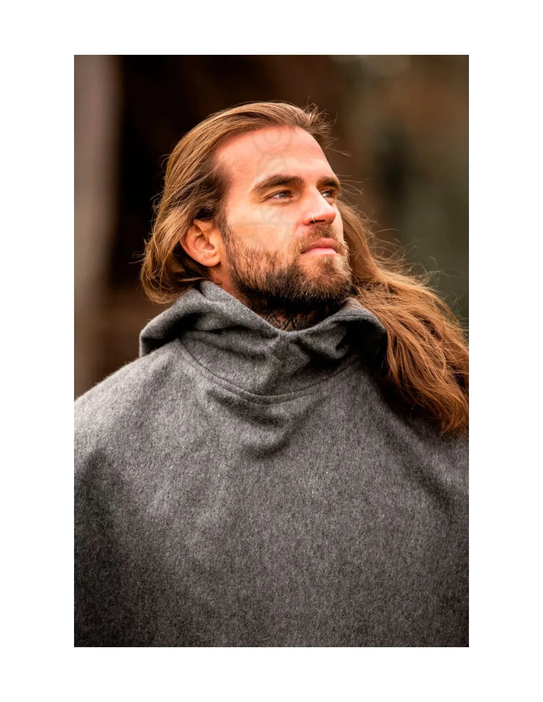 Gugel medieval de lana modelo Paul, gris