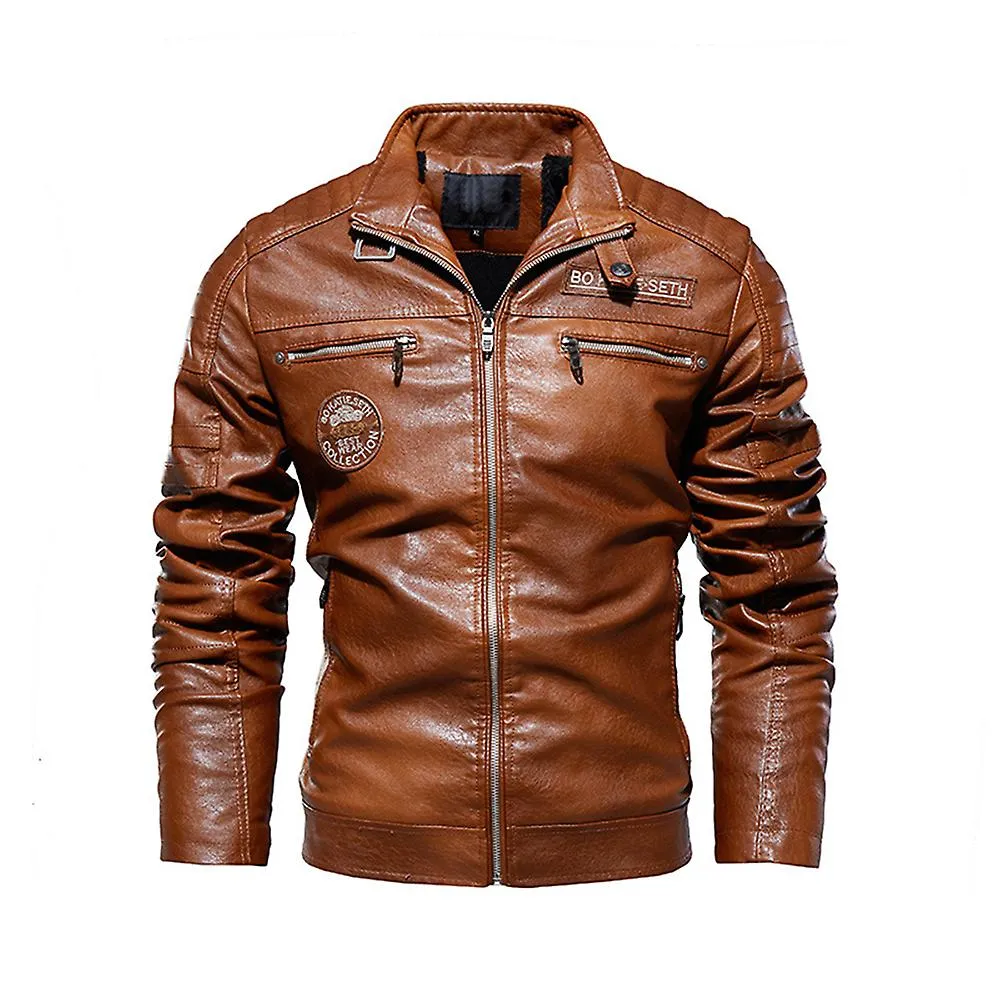 Hombre Vintage Stand Collar Pu Chaqueta de cuero Motocicleta Faux Leather Outwear Coat