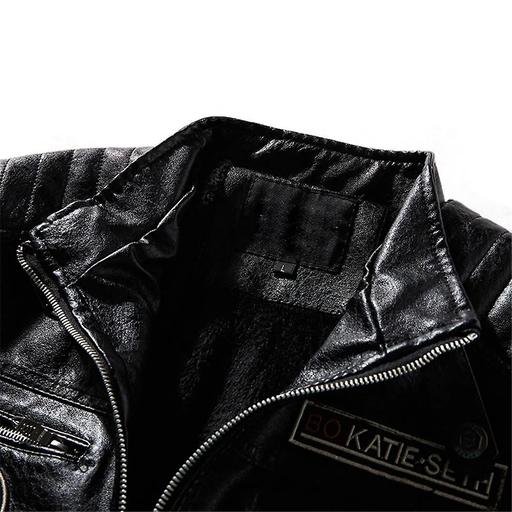 Hombre Vintage Stand Collar Pu Chaqueta de cuero Motocicleta Faux Leather Outwear Coat