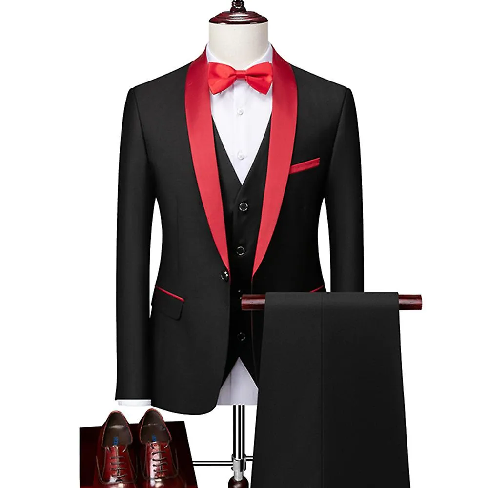 Hombres Flaco 3 Piezas Set Formal Slim Fit Tuxedo Prom Suit / Male Groom Wedding Blazers High Quality Dress Jacket Coat Pants Ve