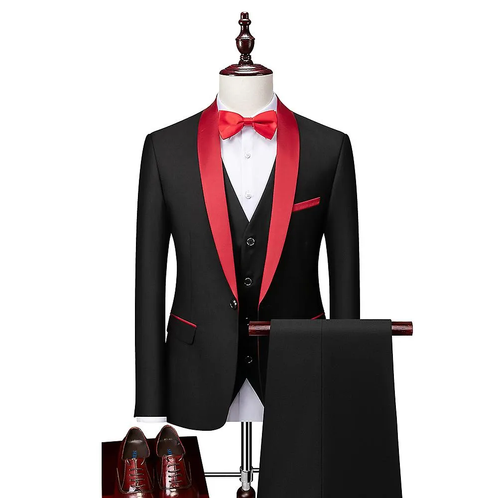 Hombres Flaco 3 Piezas Set Formal Slim Fit Tuxedo Prom Suit / Male Groom Wedding Blazers High Quality Dress Jacket Coat Pants Ve