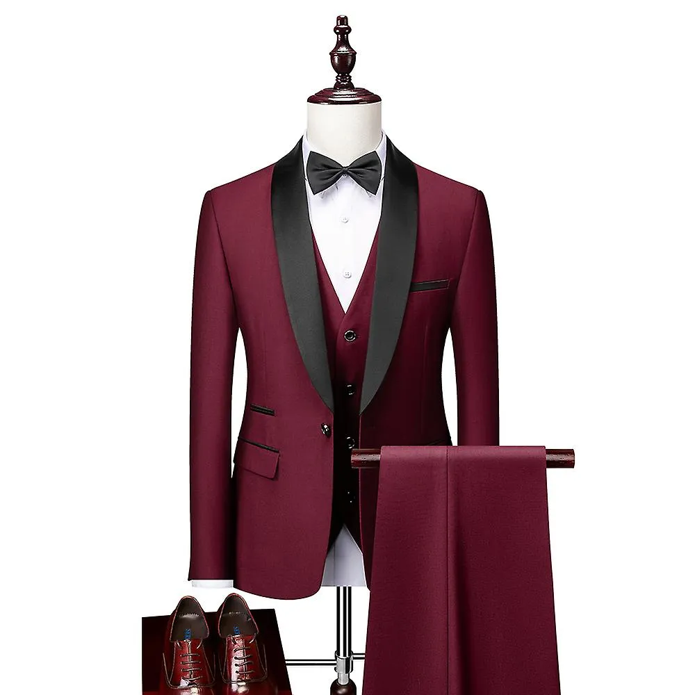 Hombres Flaco 3 Piezas Set Formal Slim Fit Tuxedo Prom Suit / Male Groom Wedding Blazers High Quality Dress Jacket Coat Pants Ve
