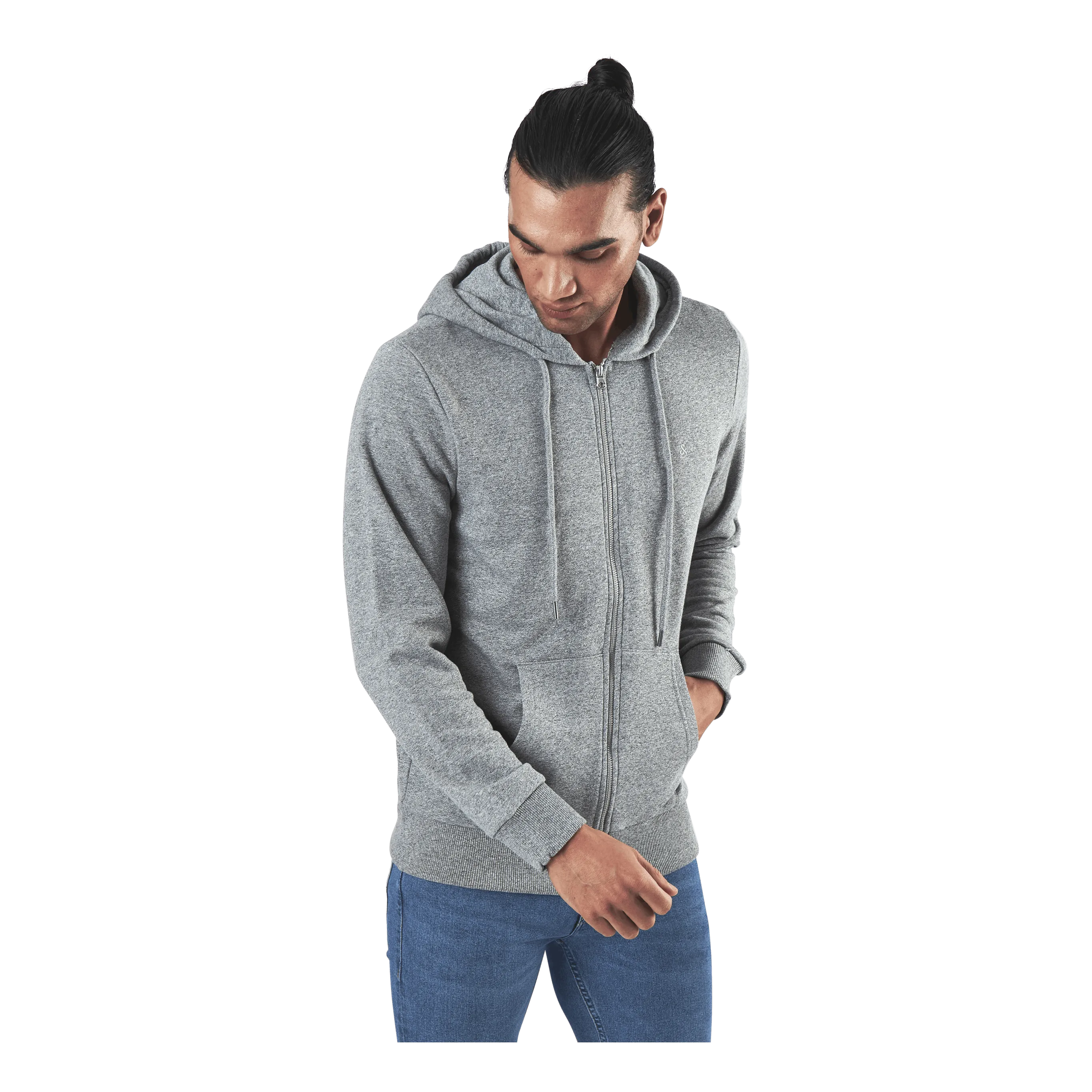 Jack & Jones Basic Melange Sweat Zip Hood Grey