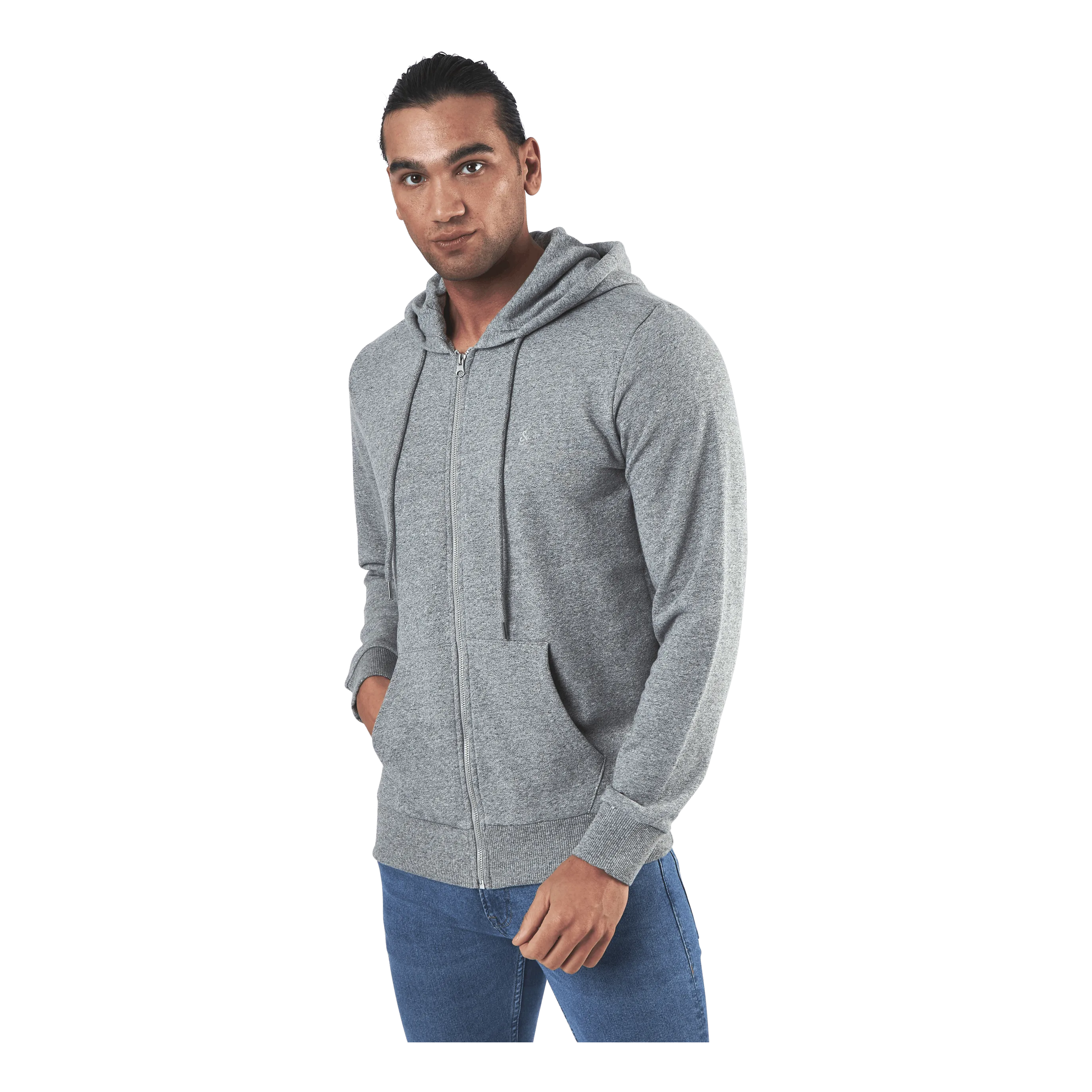 Jack & Jones Basic Melange Sweat Zip Hood Grey
