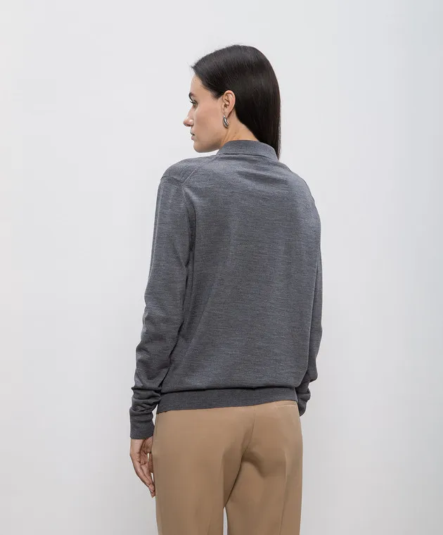 JIL SANDER GRAY WOOL JUMPER WITH LOGOENGRAVED METAL BROOCHES