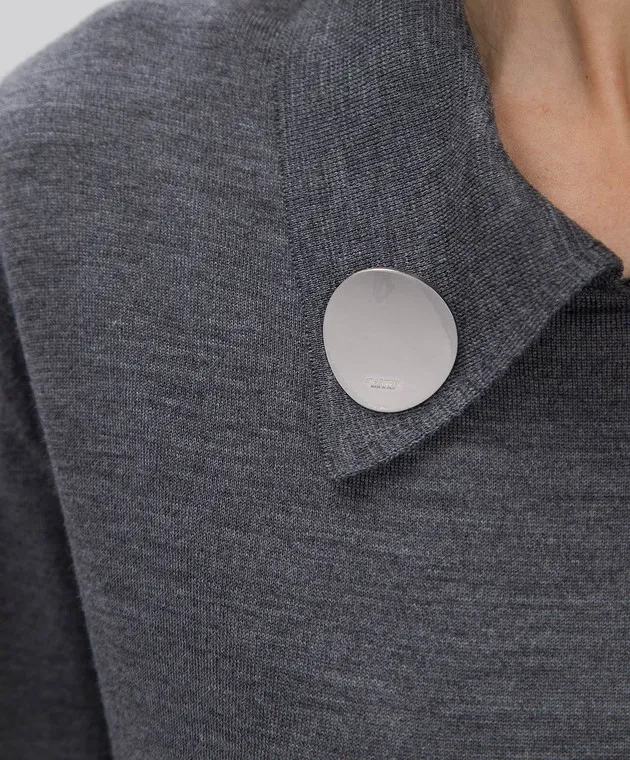 JIL SANDER GRAY WOOL JUMPER WITH LOGOENGRAVED METAL BROOCHES
