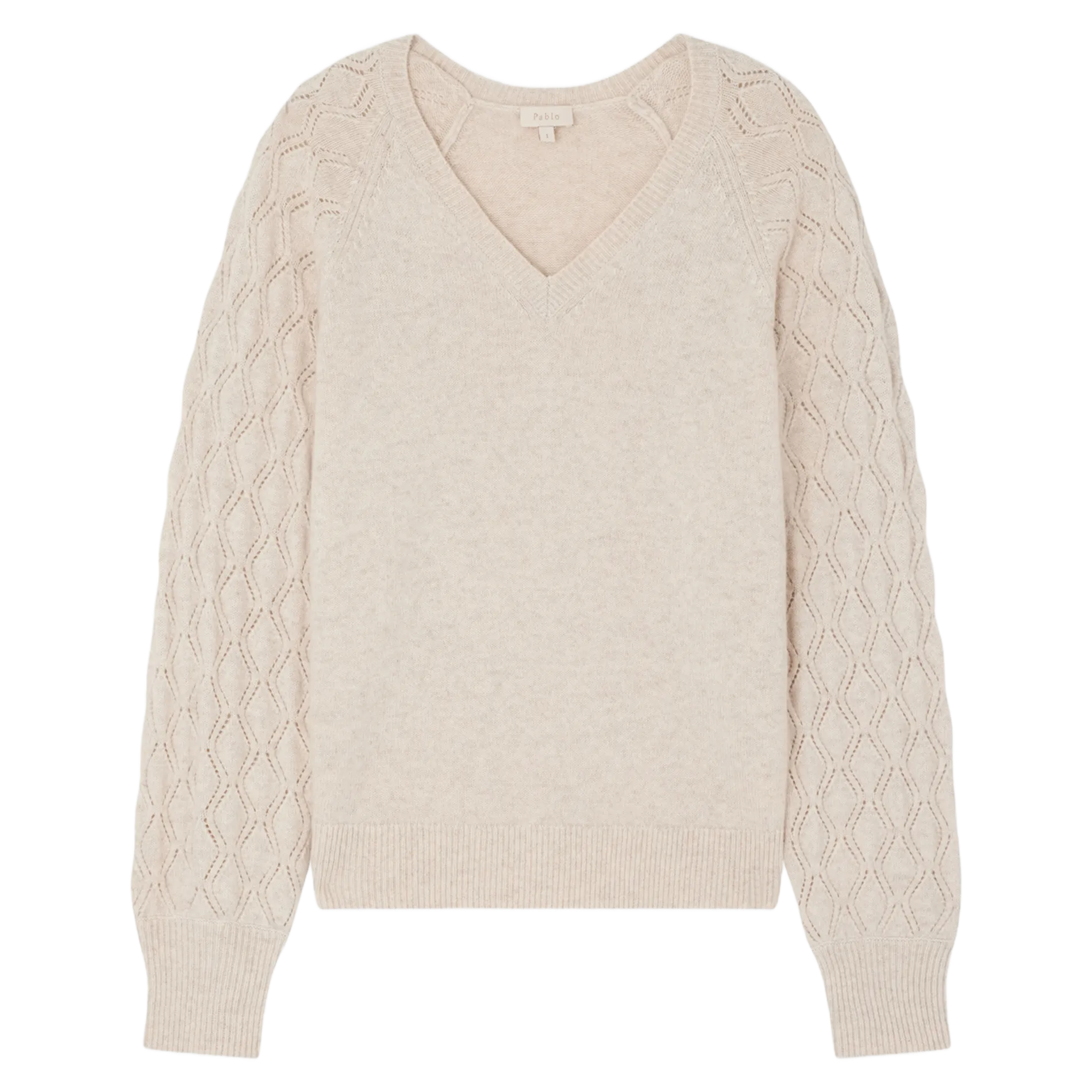 JIOTI  JERSEY RECTO DE LANA CON CUELLO DE PICO EN BEIGE