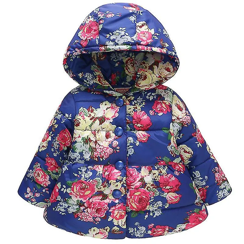 Kids Girls Floral Hooded Puffer Bubble Jacket Padded Quilted Coat Winter Warm Outwear Top