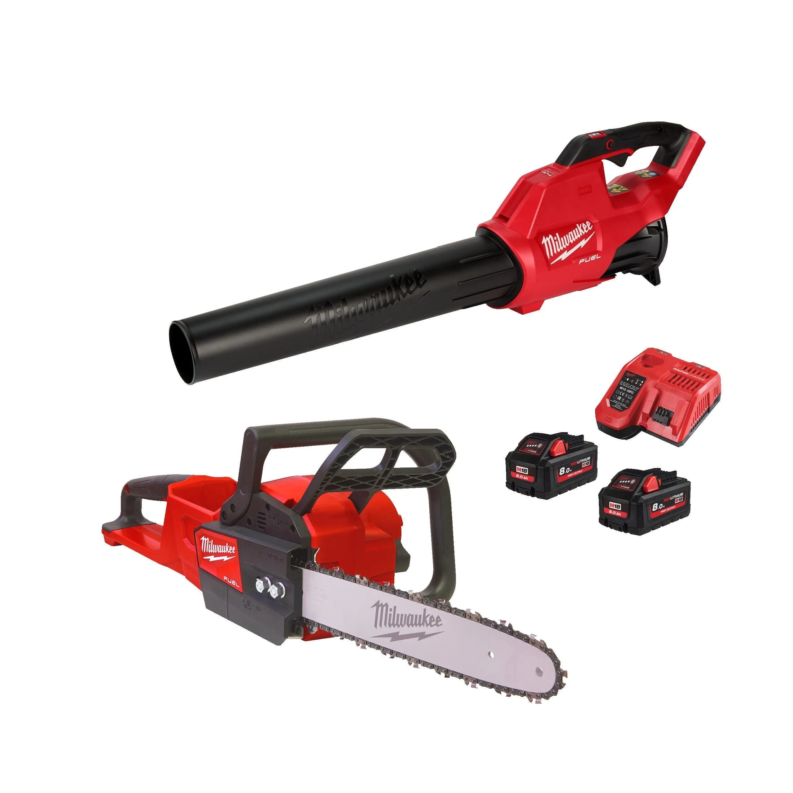 KIT SOPLADOR + MOTOSIERRA + 2BAT 8.0AH + CARGADOR MILWAUKEE M18 FPP2OP2802