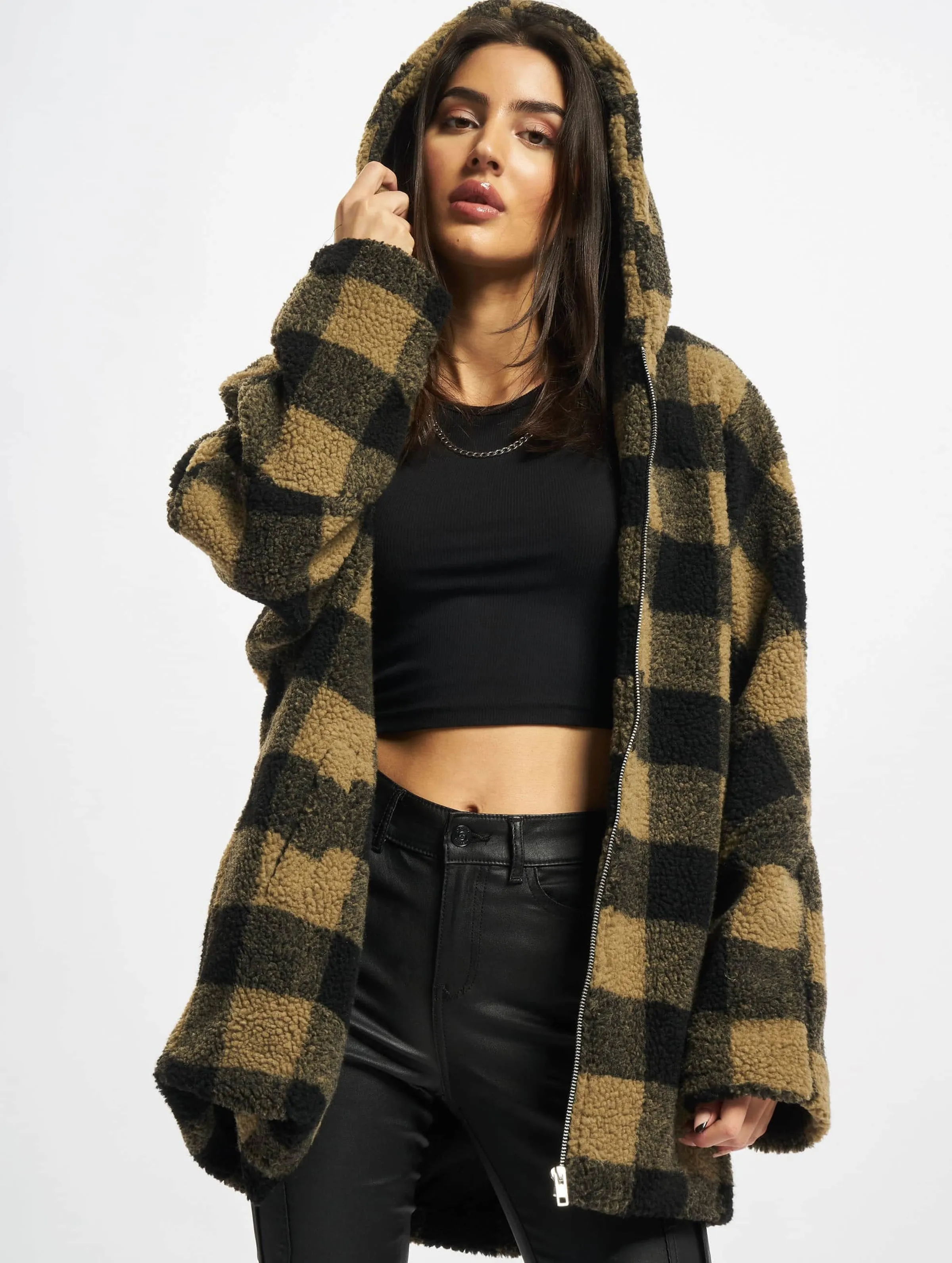 Ladies Hooded Oversized Check
