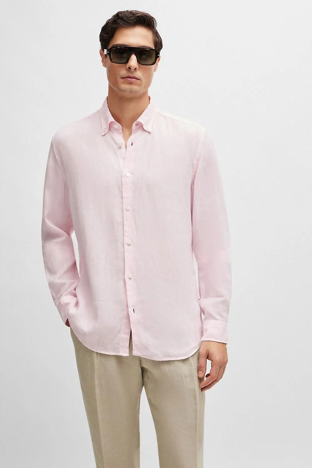 MEN'S BOSS BLACK BOSS SLIAMSBDC1242 LONG SLEEVED SHIRT LIGHT PASTEL PINK