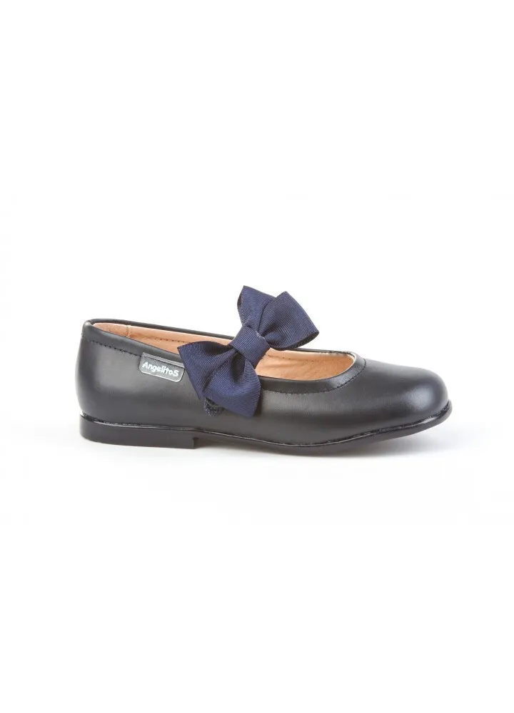Merceditas Niña Piel  Azul Marino Velcro Angelitos