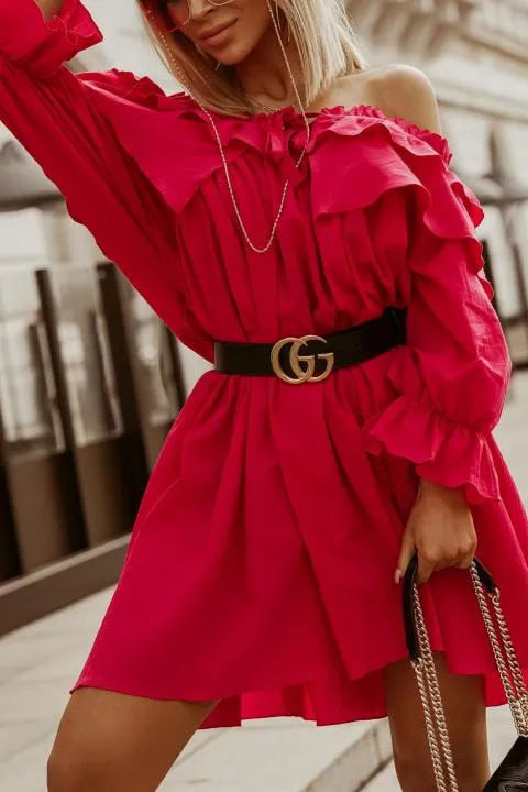Minivestido de algodón con volantes Azzara, fucsia