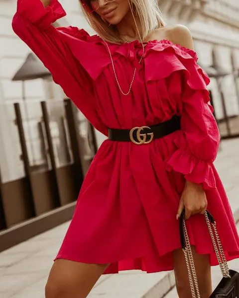 Minivestido de algodón con volantes Azzara, fucsia