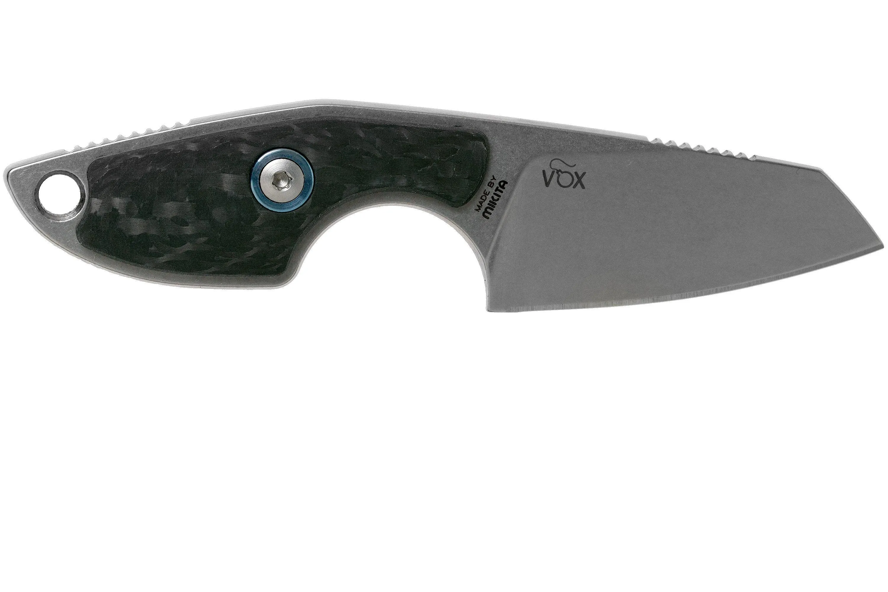 MKM Mikro 2 Wharncliffe, Stonewashed Carbon Fibre cuchillo de cuello, Jesper Voxnaes design