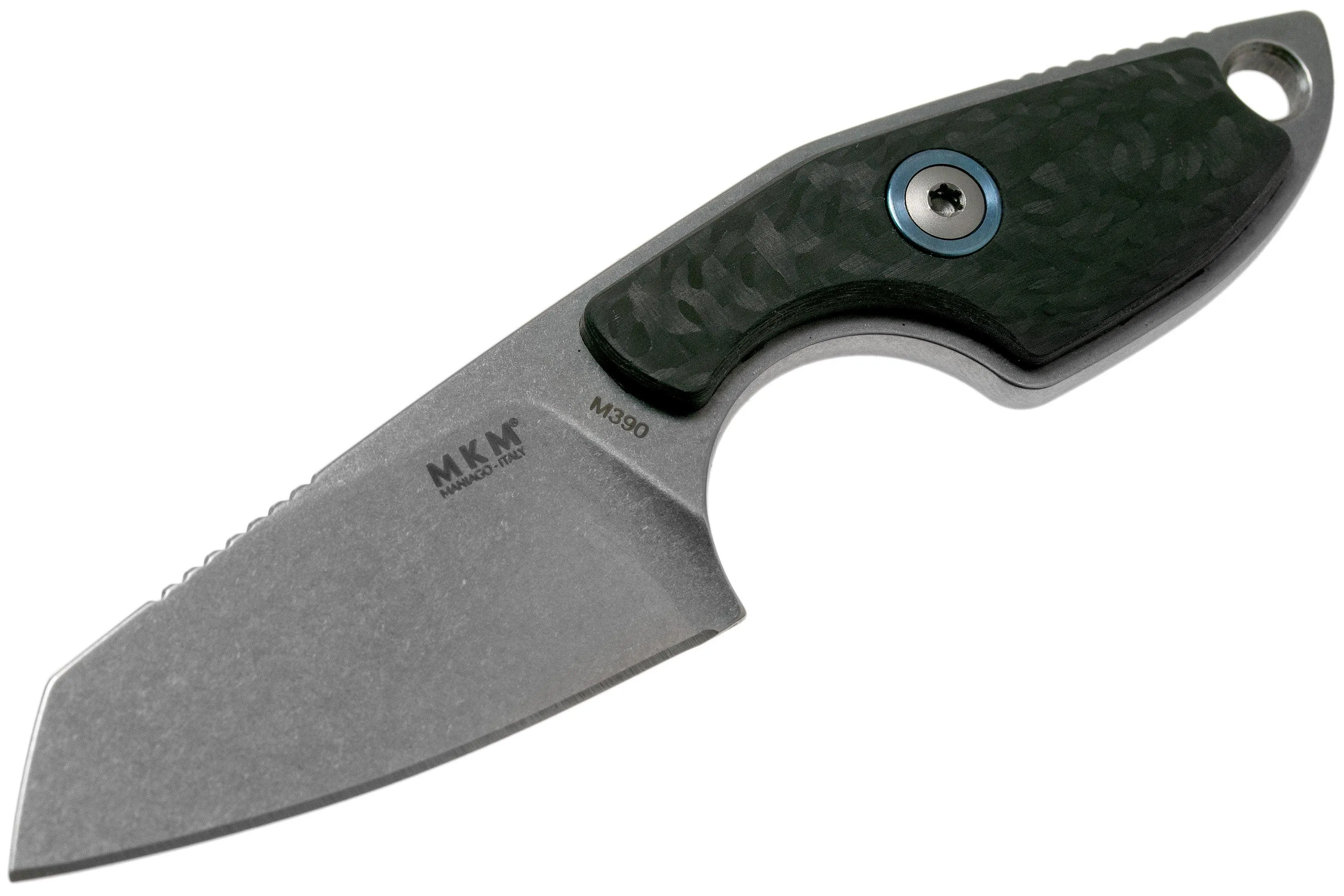 MKM Mikro 2 Wharncliffe, Stonewashed Carbon Fibre cuchillo de cuello, Jesper Voxnaes design
