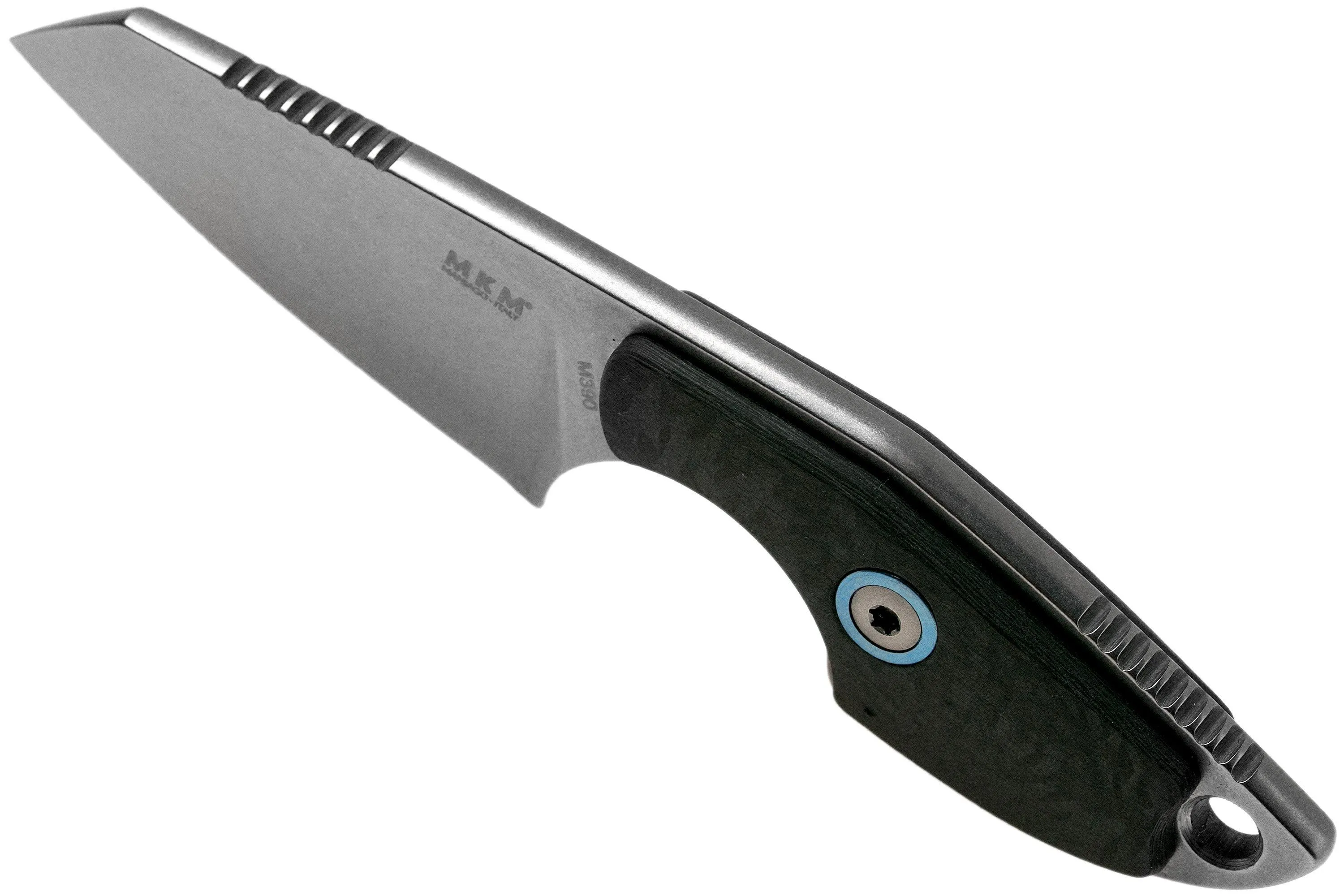 MKM Mikro 2 Wharncliffe, Stonewashed Carbon Fibre cuchillo de cuello, Jesper Voxnaes design