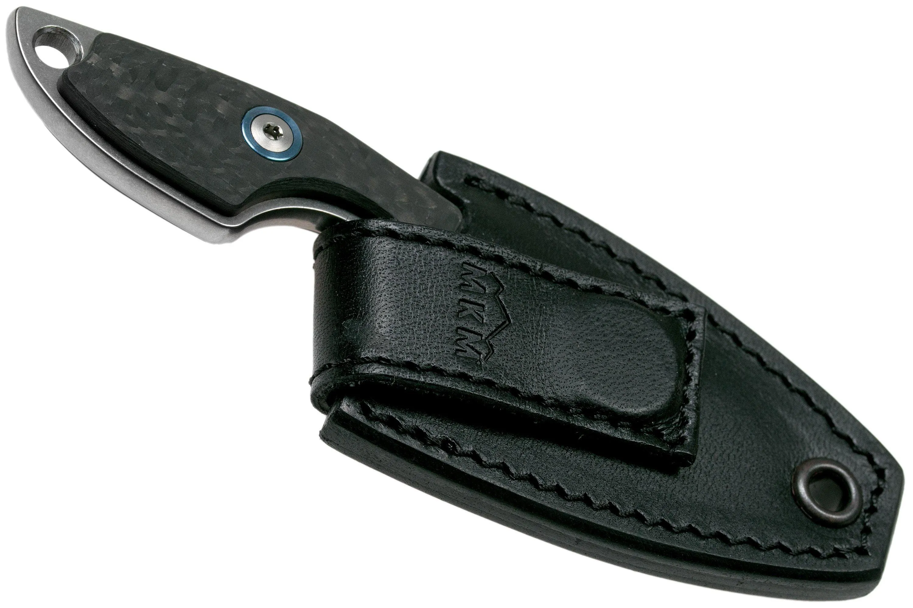 MKM Mikro 2 Wharncliffe, Stonewashed Carbon Fibre cuchillo de cuello, Jesper Voxnaes design