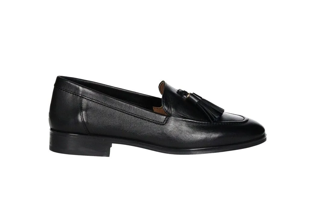 Mocasin Piel Negro Adorno Pala Borlas