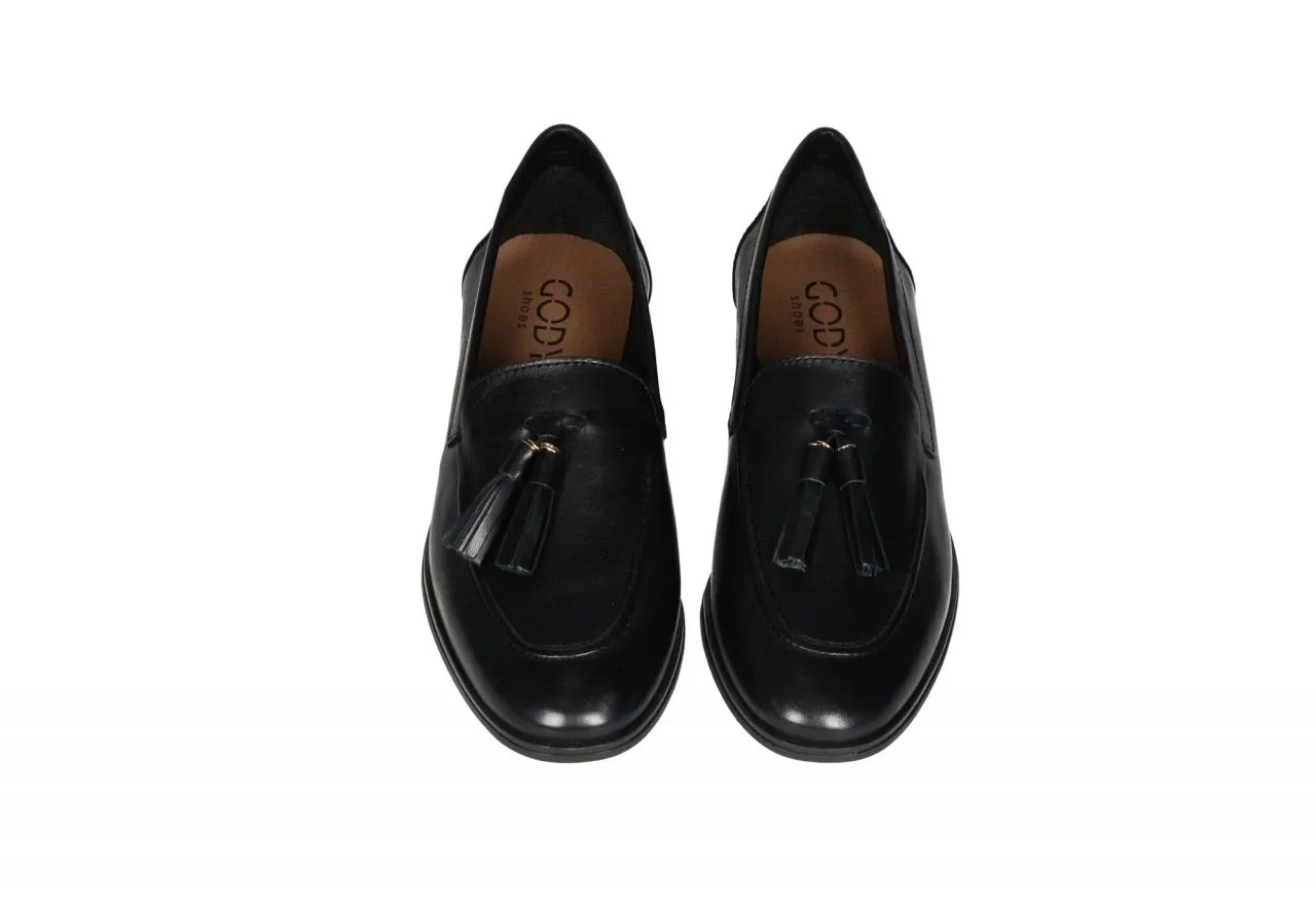 Mocasin Piel Negro Adorno Pala Borlas