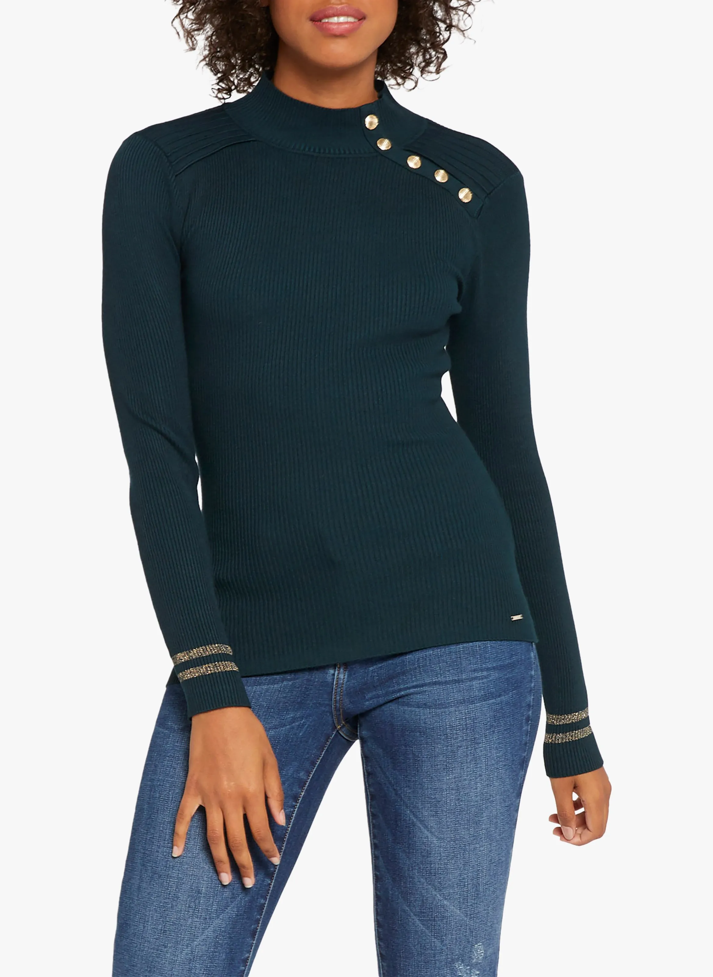 MORGAN MAVAO.N  JERSEY CON CUELLO ALTO Y BOTONES EN VERDE