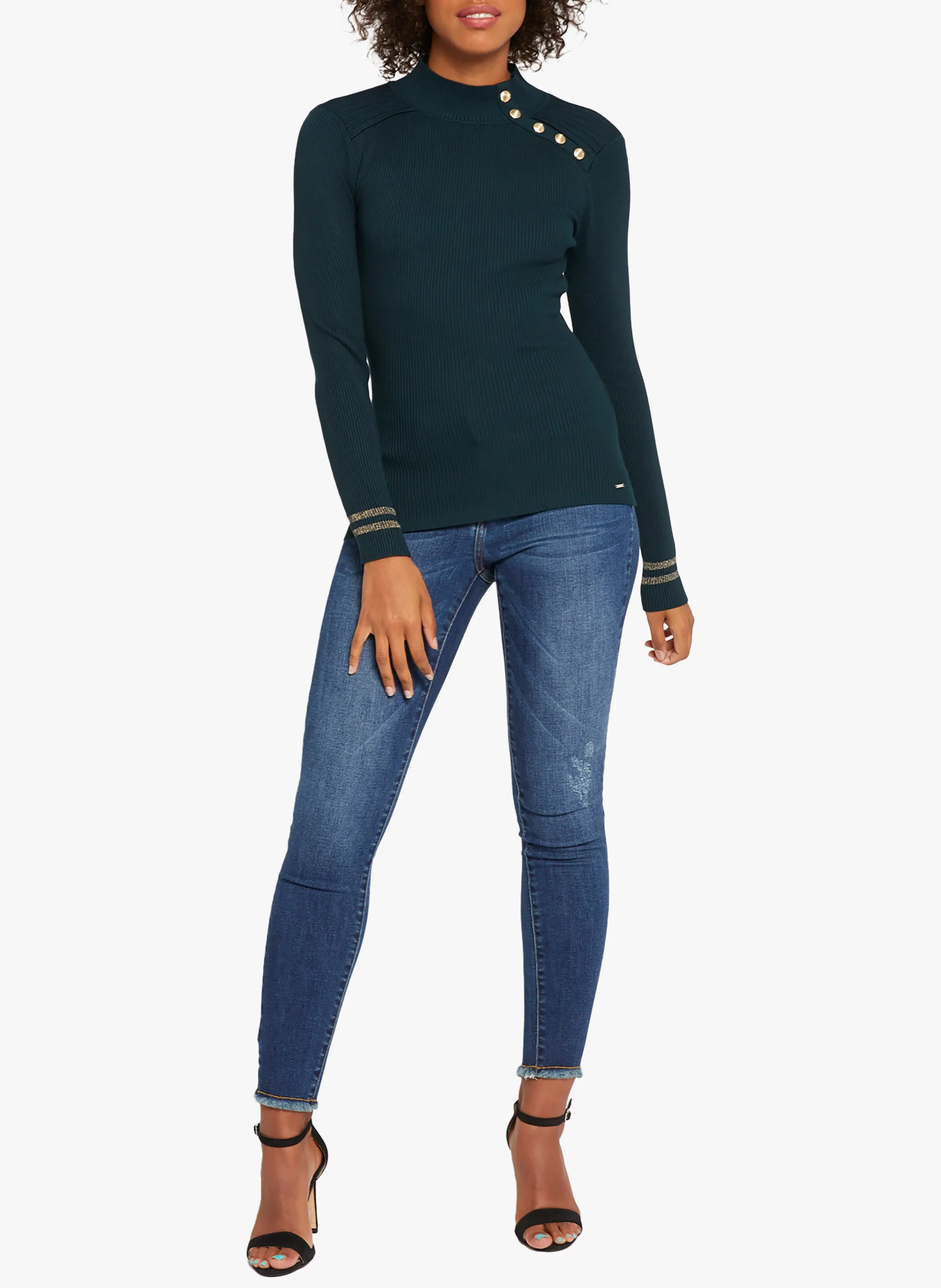 MORGAN MAVAO.N  JERSEY CON CUELLO ALTO Y BOTONES EN VERDE