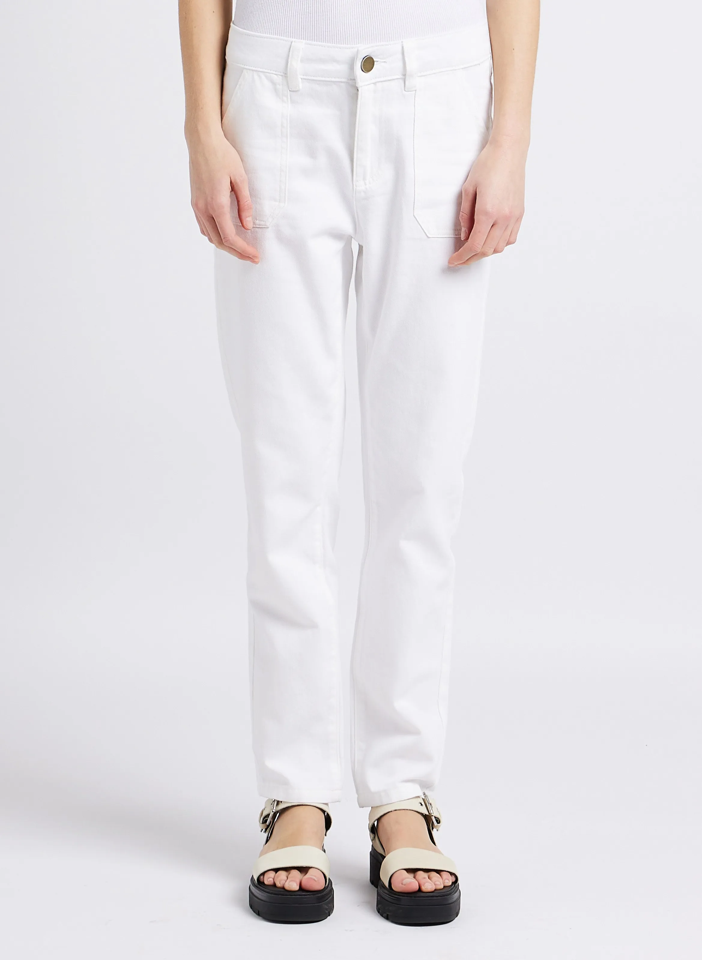 NALLA  PANTALóN SLIM DE ALGODóN DE TALLE ALTO EN BLANCO