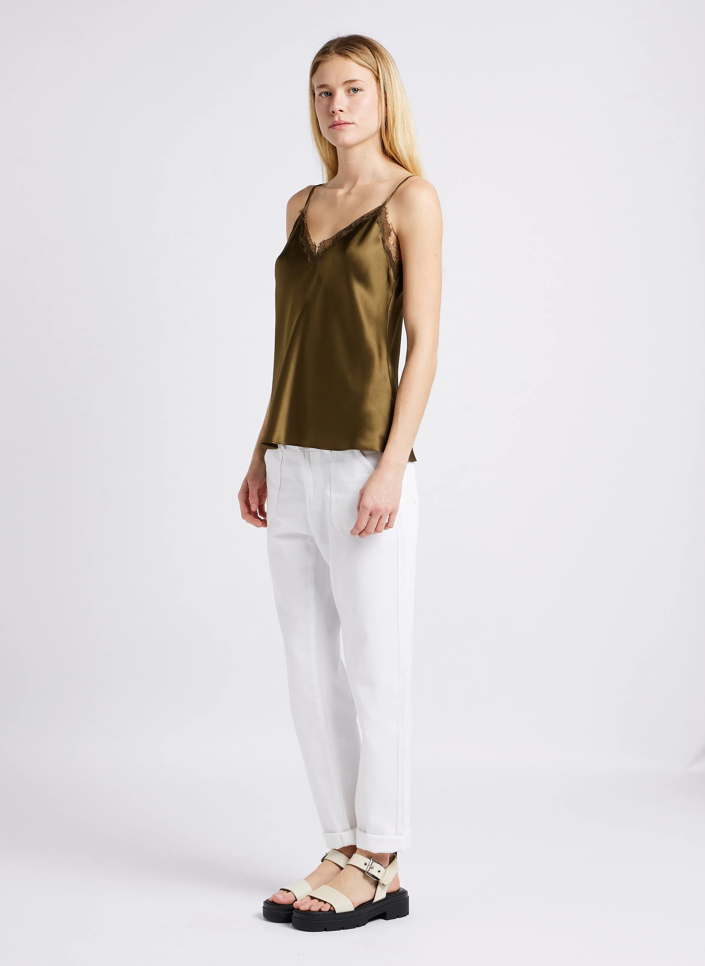 NALLA  PANTALóN SLIM DE ALGODóN DE TALLE ALTO EN BLANCO