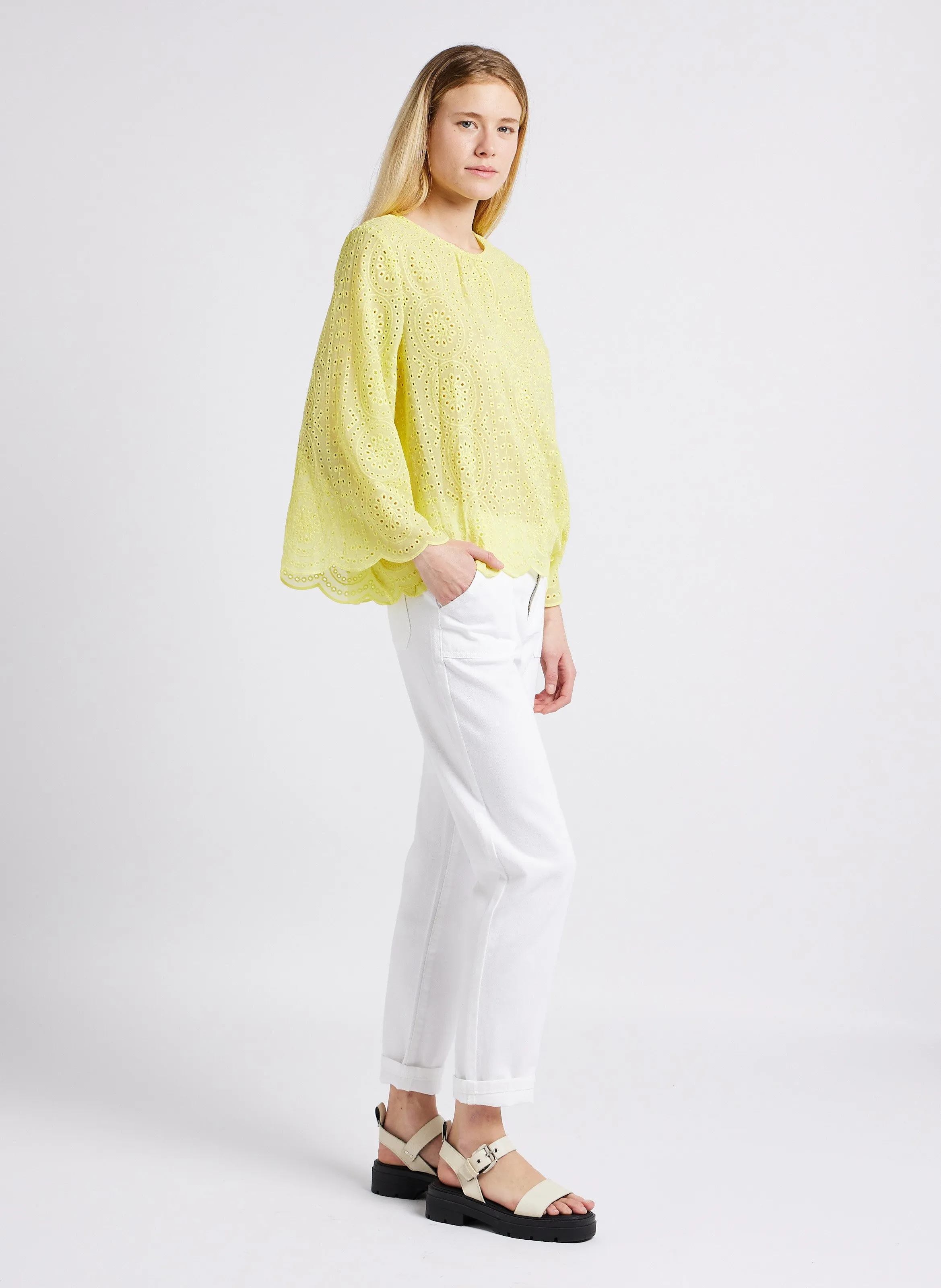 NALLA  PANTALóN SLIM DE ALGODóN DE TALLE ALTO EN BLANCO