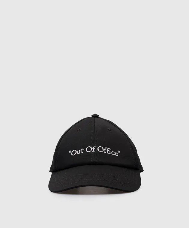 OFFWHITE OUT OF OFFICE BLACK CAP WITH CONTRASTING EMBROIDERY
