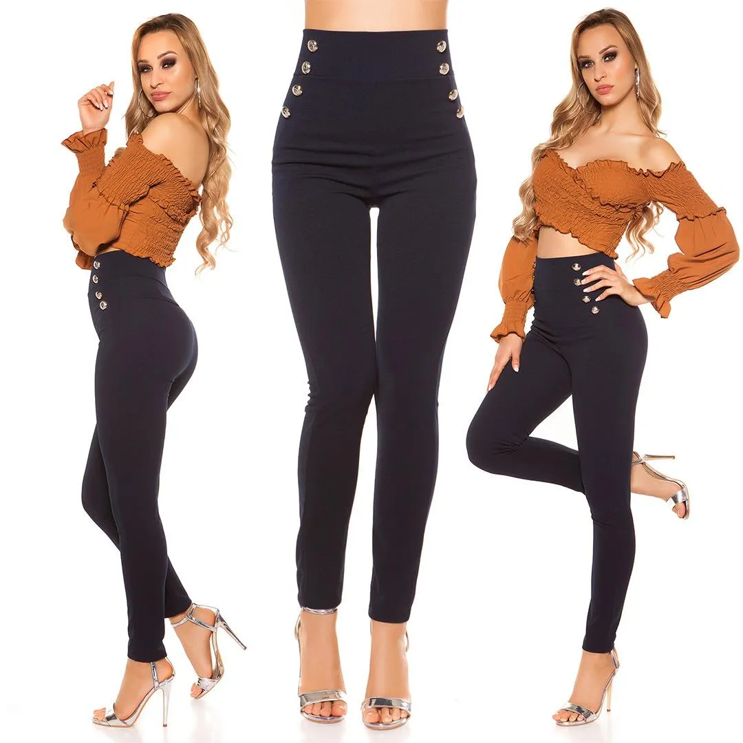 Pantalones ajustado azul cintura alta 