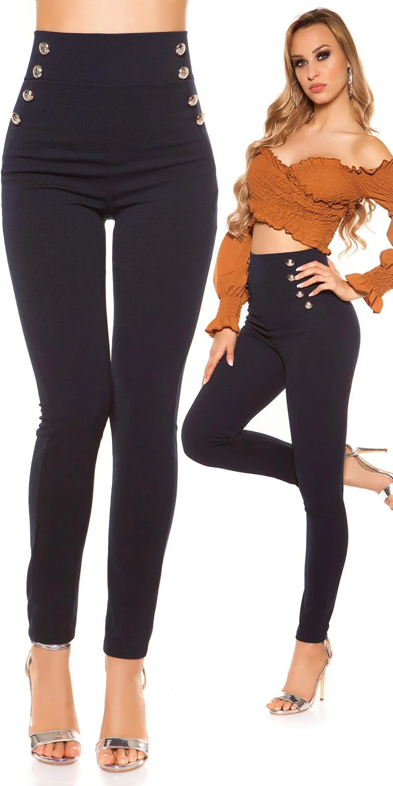 Pantalones ajustado azul cintura alta 