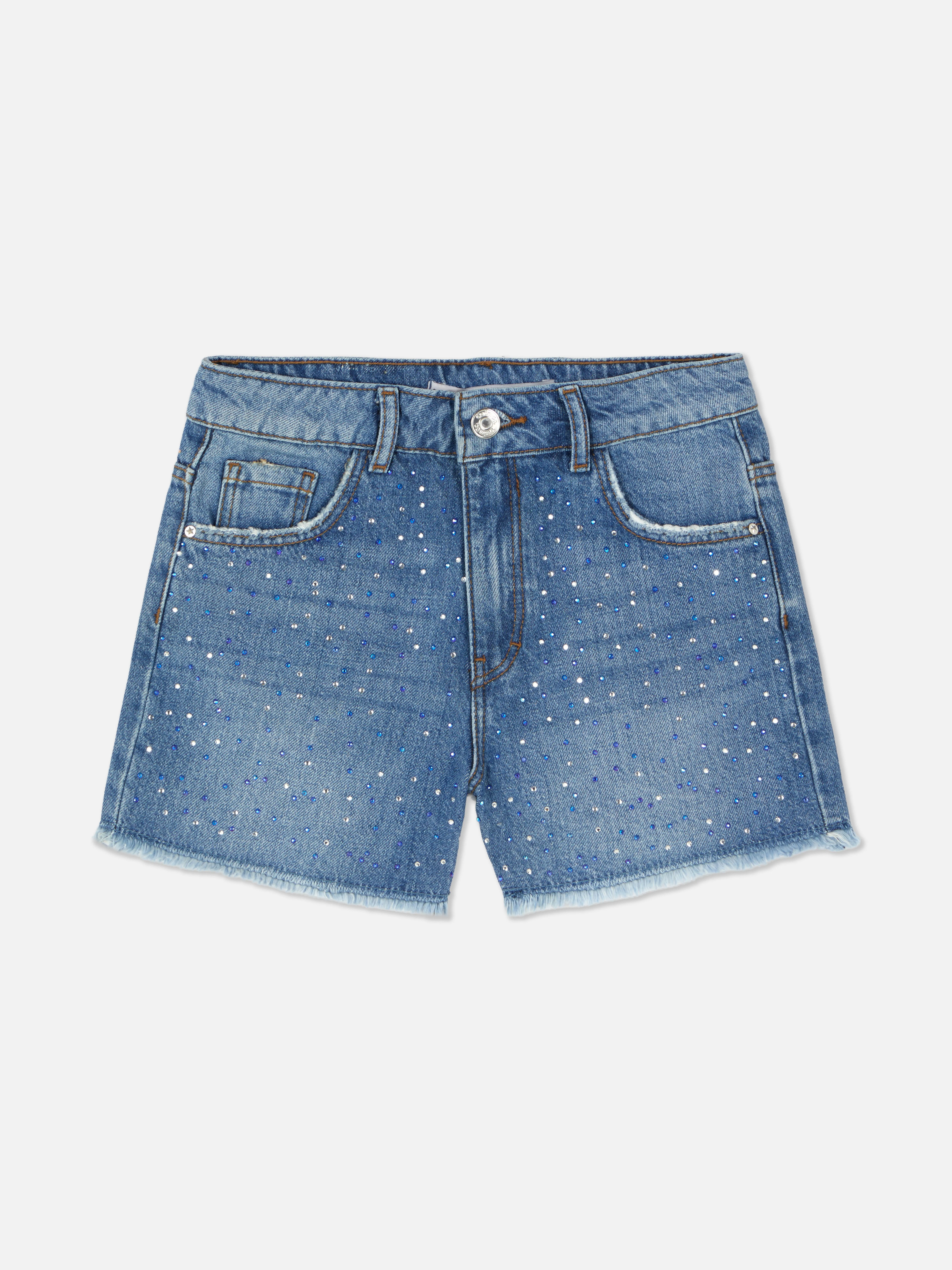 Pantalones cortos vaqueros con tachuelas y strass