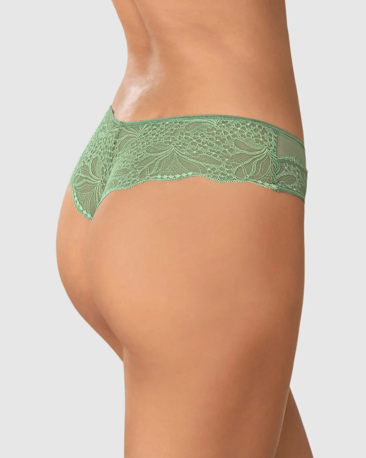 Panty cachetero semidescaderado en encaje y tul con refuerzo en algodón